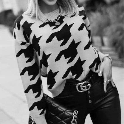 Stickad Dam Tröja Rund Hals Raglanärmar Akryl Polyester-2