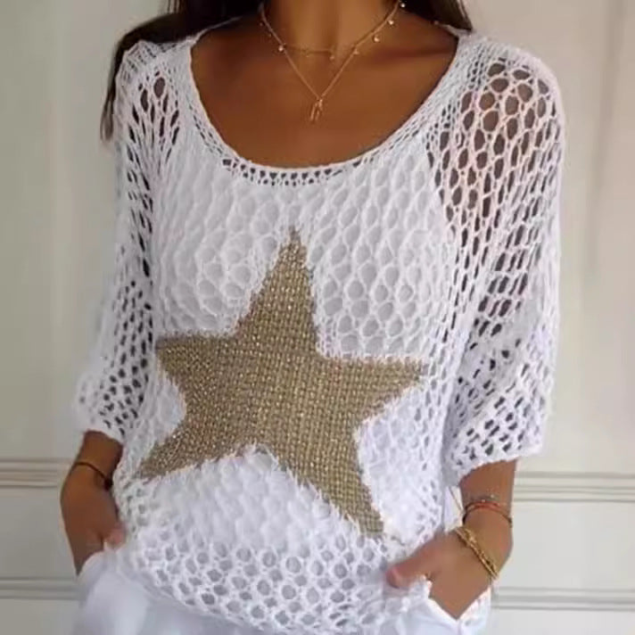 Herrskjorta Löst Fit Tre-kvart Ärmar Polyester Patchwork-2