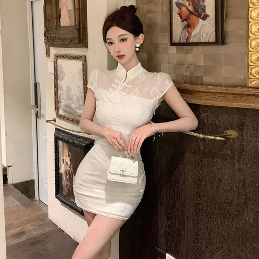 Dam Klänning Slim Fit Cheongsam Polyester Kort Kjol-1