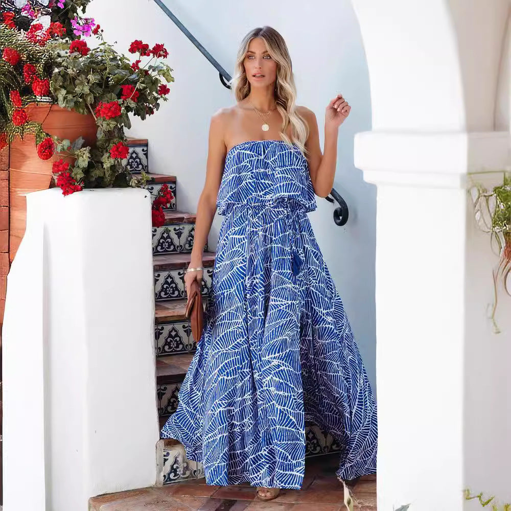 Kvinnors Lång Klänning En-axel A-linje Polyester-5