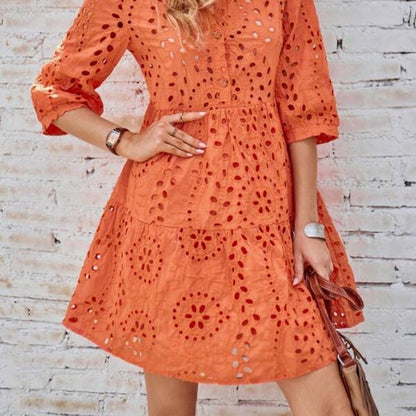 Kvinna Midi Klänning Broderad V-Hals Polyester-4