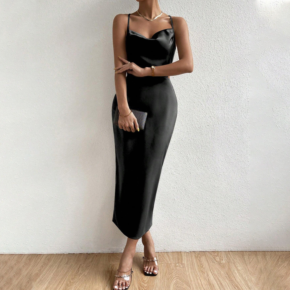 Damklänning A-Linje Spaghetti Band Polyester-4