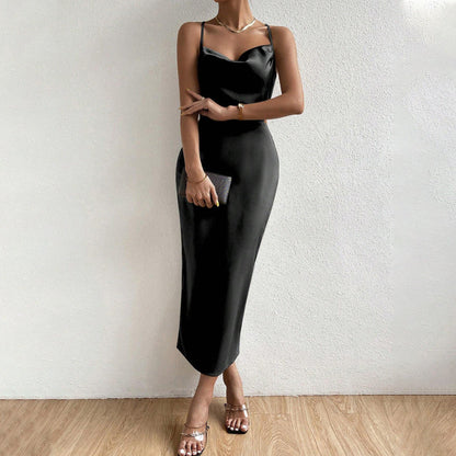 Damklänning A-Linje Spaghetti Band Polyester-4