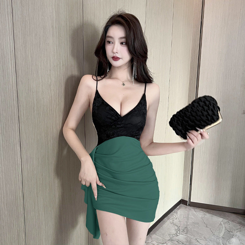 Dam Kroppsklänning Spaghetti Band Färgblockering Polyester Elastan-3