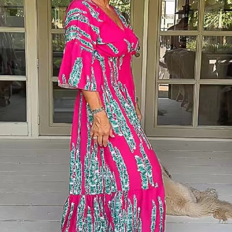 Variant image for Damklänning MIDI V-ringning Polyester Elegant Kort Ärmar-19