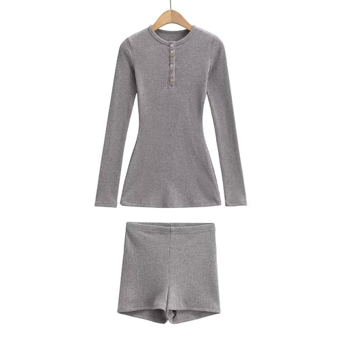 Kvinnors Loungewear Set Långärmad Blus och Shorts Mjuk Bomull 1
