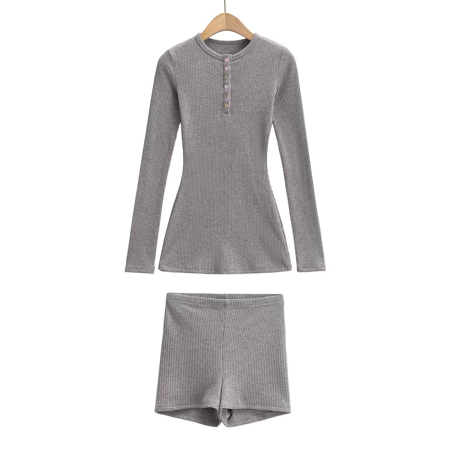Kvinnors Loungewear Set Långärmad Blus och Shorts Mjuk Bomull 6