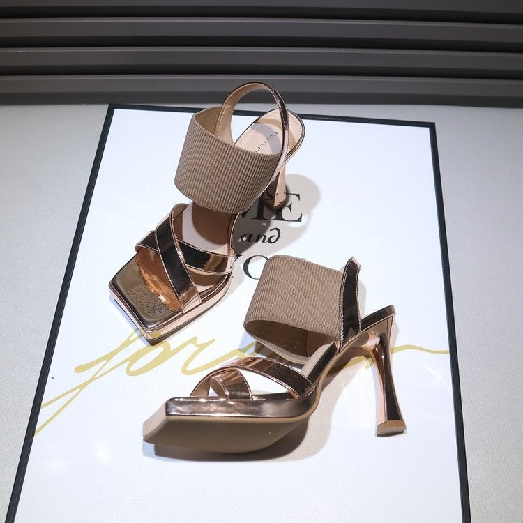 Dam Platå Sandaler Bred Rem Hög Häl Syntetisk 8