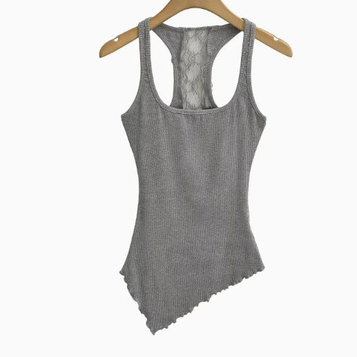 Kvinnors Asymmetrisk Topp Ribbad Struktur Elastiska Fibrer 5