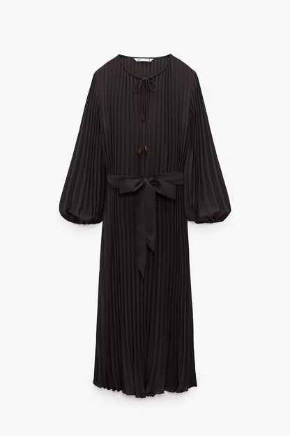 Kvinnors Veckad Klänning Slingbindning Mjuk Tyg 5