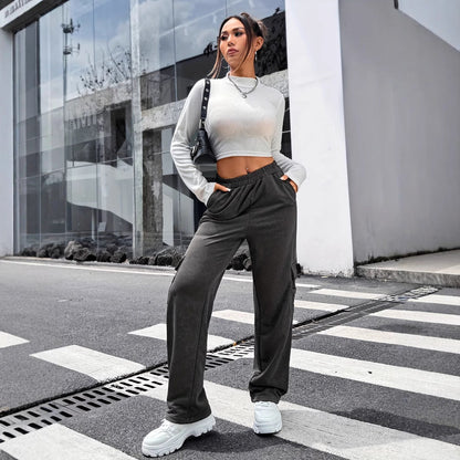 Fritidsbyxor Dam med Bred Snitt och Elastiskt Midjeband - Andningsbart Material för Sport och Avkoppling 3