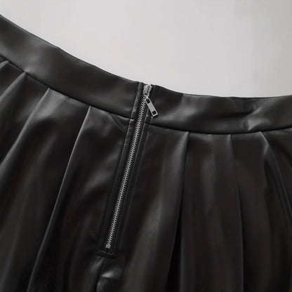 Kvinnors A-linje Kjol Lädereffekt MIDI Elastisk Midja 5