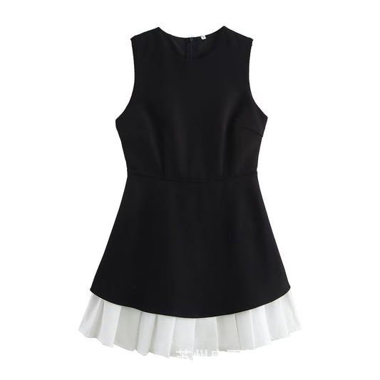 Kvinnor Kort A-Line Klänning Ärm lös 100% Polyester Svart-1