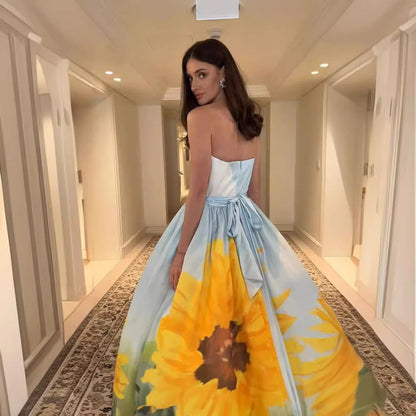 Fina Dam Klänningar Blommig Hög Midja Polyester ÄrmLös Rund Hals-2