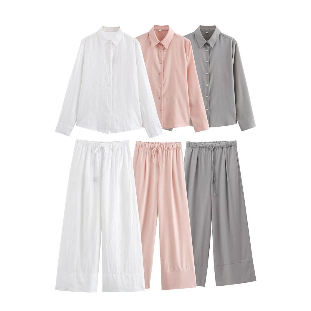 Dam Långärmad Skjorta och Byxor Set Monokrom Street Fashion Högkvalitativt Tyg-2
