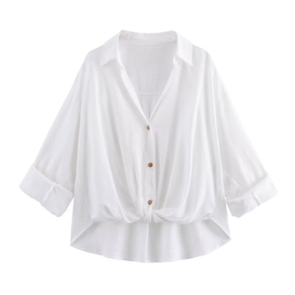 Vit Blus Dam Långärmad Med Vänd Krage Polyester-4
