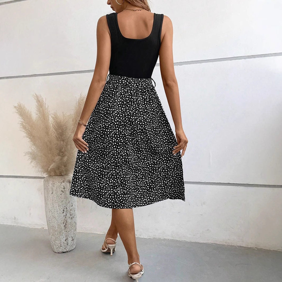 Damklänning A-Linje Ärmlös Färgblock Polyester Midi-4