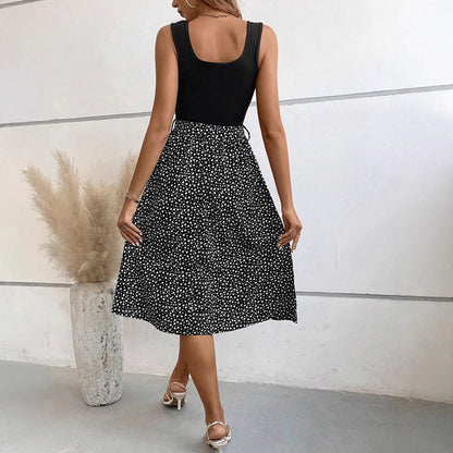 Damklänning A-Linje Ärmlös Färgblock Polyester Midi-4