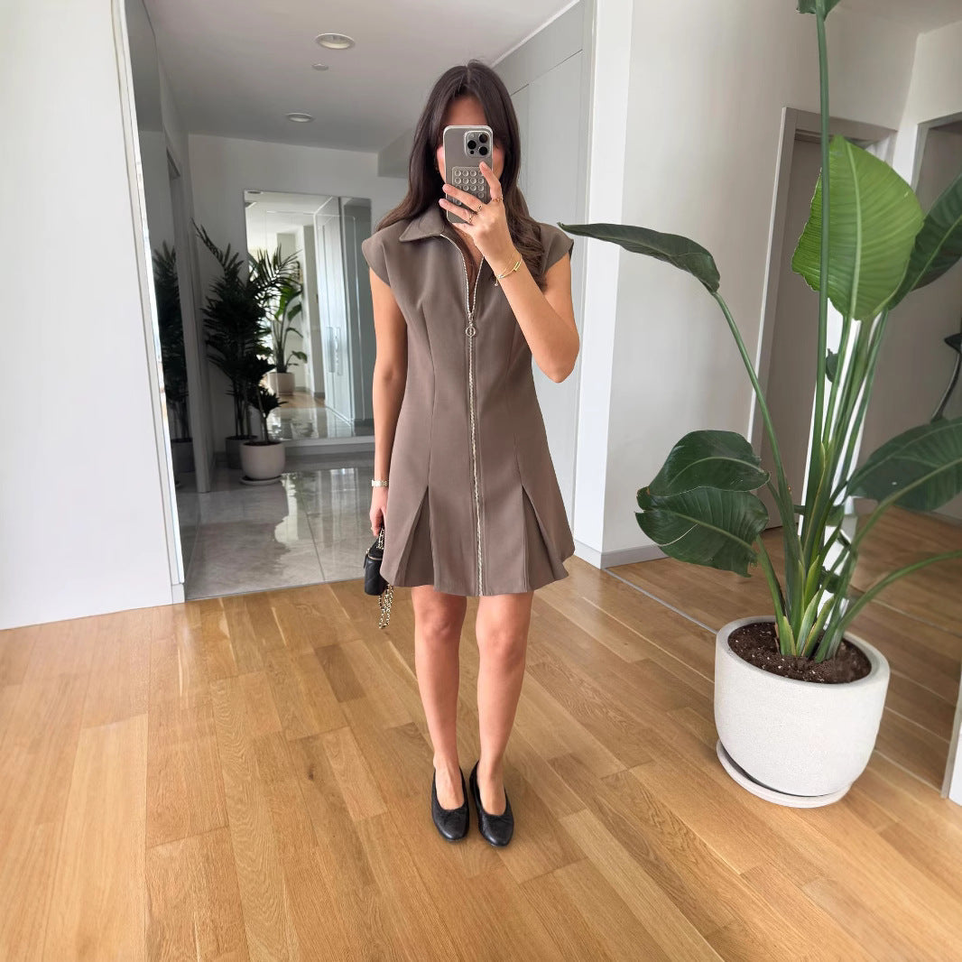 Kort A-linje Klänning Dam med Dragkedja – Kort Svart Sommarklänning i Polyester 7