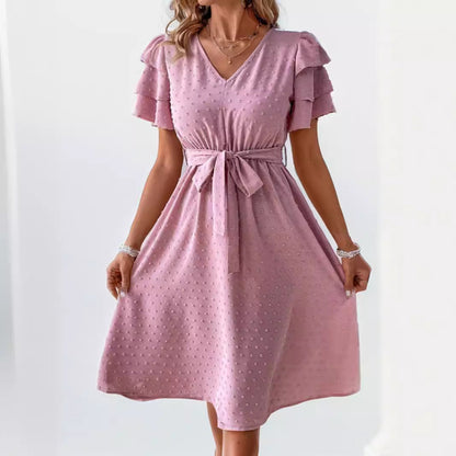 Kvinnors A-linjeformad Klänning Polka Dots Chiffong-3