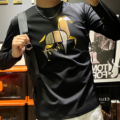 Herr Långärmad T-Shirt Rundhalsad 100% Bomull med Djurmotiv-2