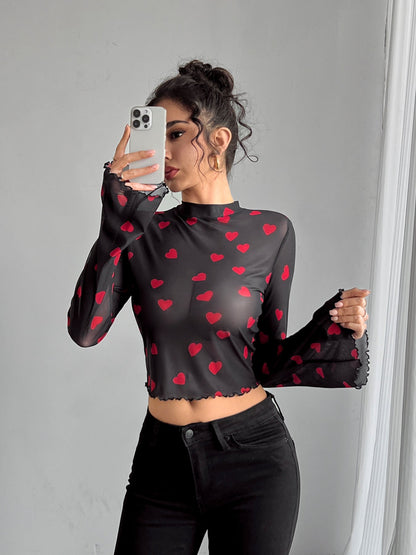 Dam Långärmad T-shirt med Klockärmar och Nätmaterial Slim Fit-4