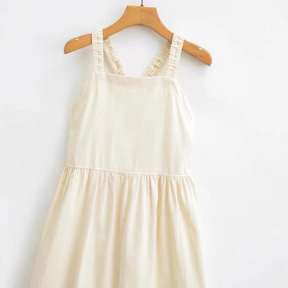 Sommarklänning Dam Flödande Bomullsmix med Justerbara Spaghettisupportrar-4