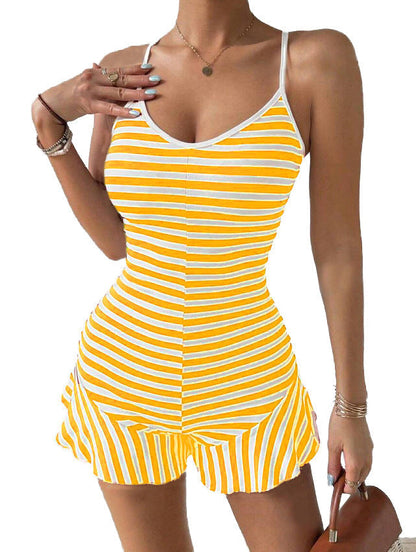 Variant image for Dam Dungarees Slim Fit Randig Spandex med Volangkant-7