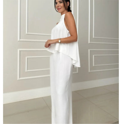 Kvinnors Avslappnade Set Ärmlös Topp och Breda Ben Byxor Mjuk Bomull-3