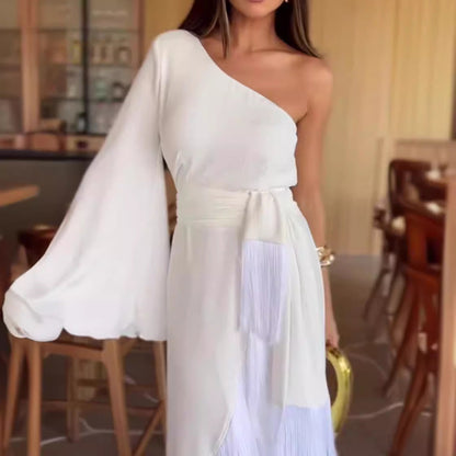 Kvinnors Aftonklänning Lång En-Axelstil Polyester Elegant-4