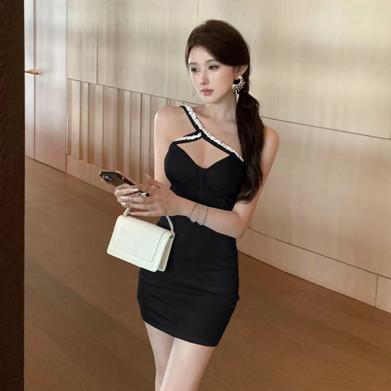 Kvinnors Asymmetrisk Klänning Ärmlös Polyester Elastan 2