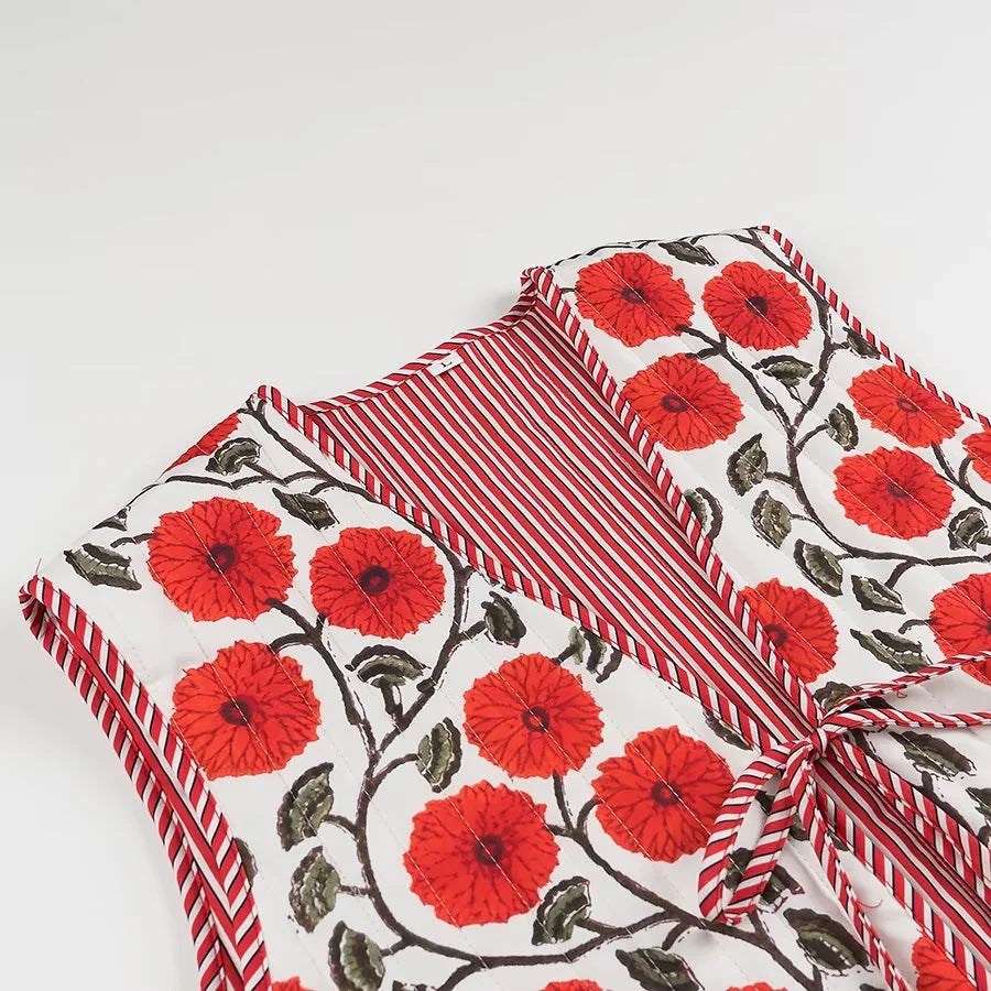 Damväst Blommönster Högkvalitativ Textil-3