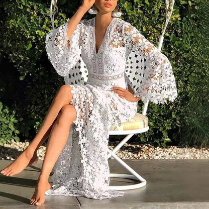 Fina Dam Klänningar Asymmetrisk Långärmad Polyester-2