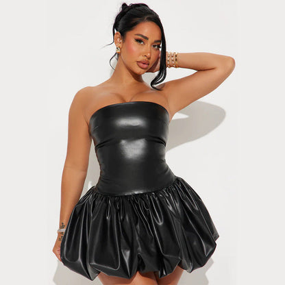 Kvinnors Bodycon Klänning Utställd Syntetiskt Läder 3