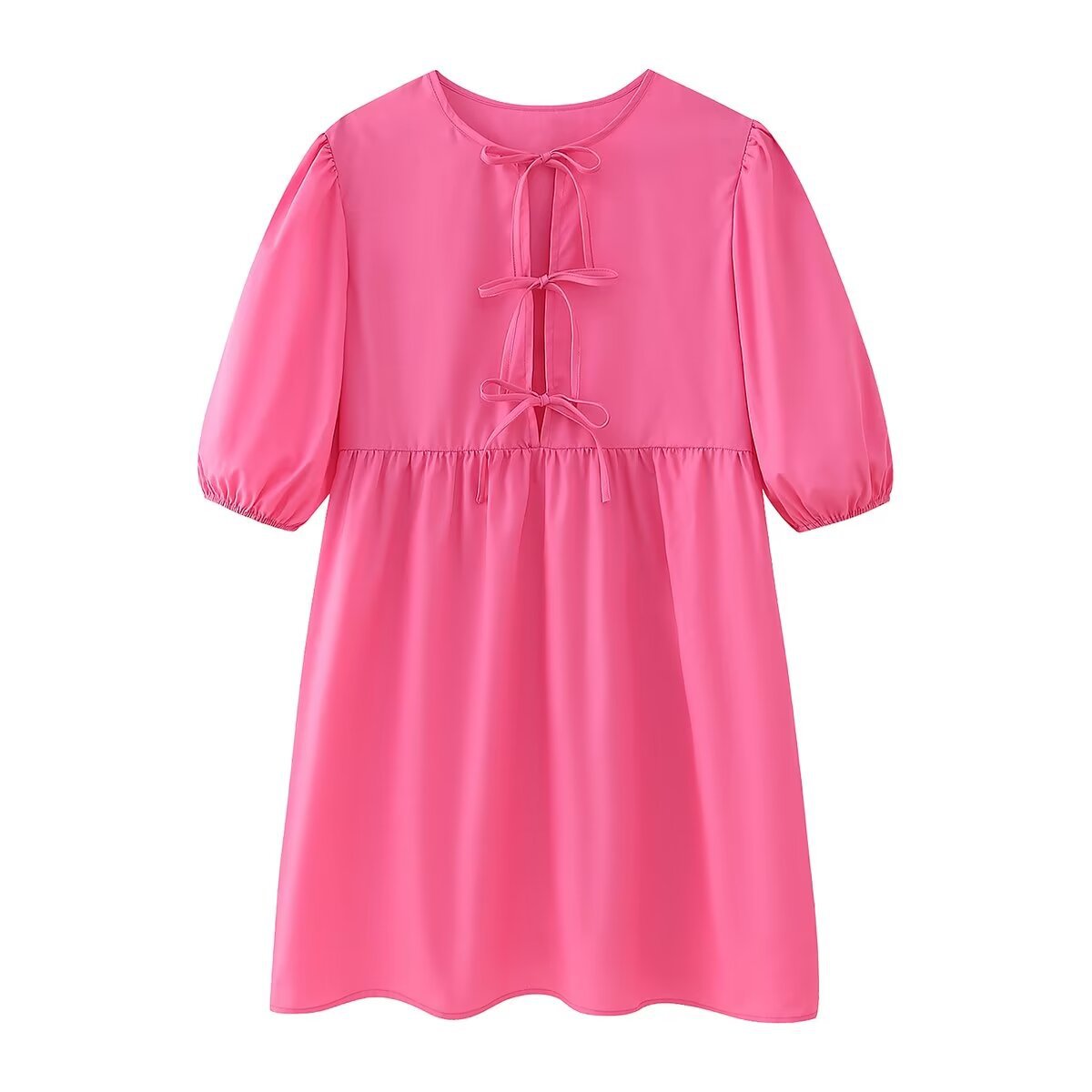 Kvinnor Klänning Kort Puffärmar Bindande Bälte Polyester-6