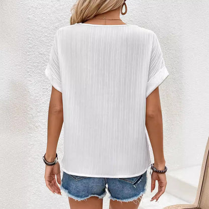 Dam Skjorta Långärmad Asymmetrisk V-ringning Polyester-3