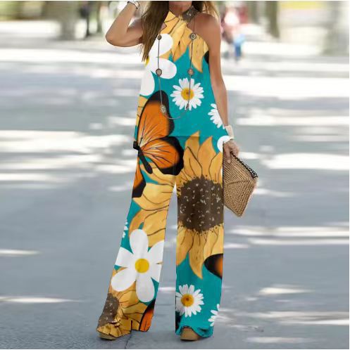 Kvinnors Två Delar Set med 3D-tryck, Ärmlös Topp och Elegant Pendeltdragning – Högkvalitativt Tyg, S-XL, Flera Mönster 11