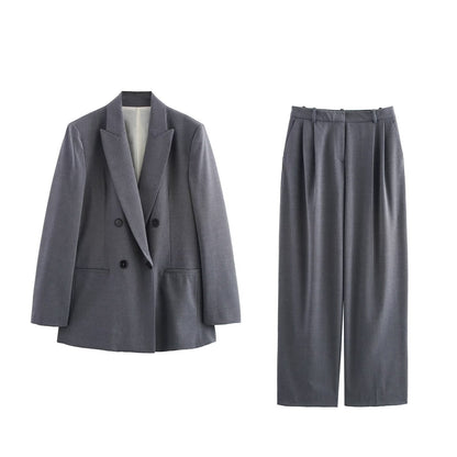 Damkostym Tvådelad Jacka och Bredbyxor i Polyester, Elegant Stil-2