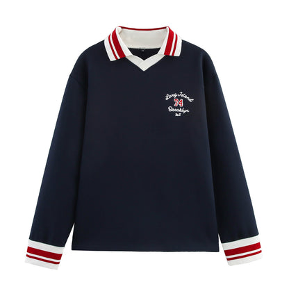 Kvinnors Långärmad Skjorta med V-ringning och Kontrastkrage – Andningsbar Bomullsmix, Bekväm Passform 3