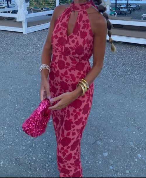 Dam Vinterklänning V-ringad Ärmös Polyester Lång Kjol-1