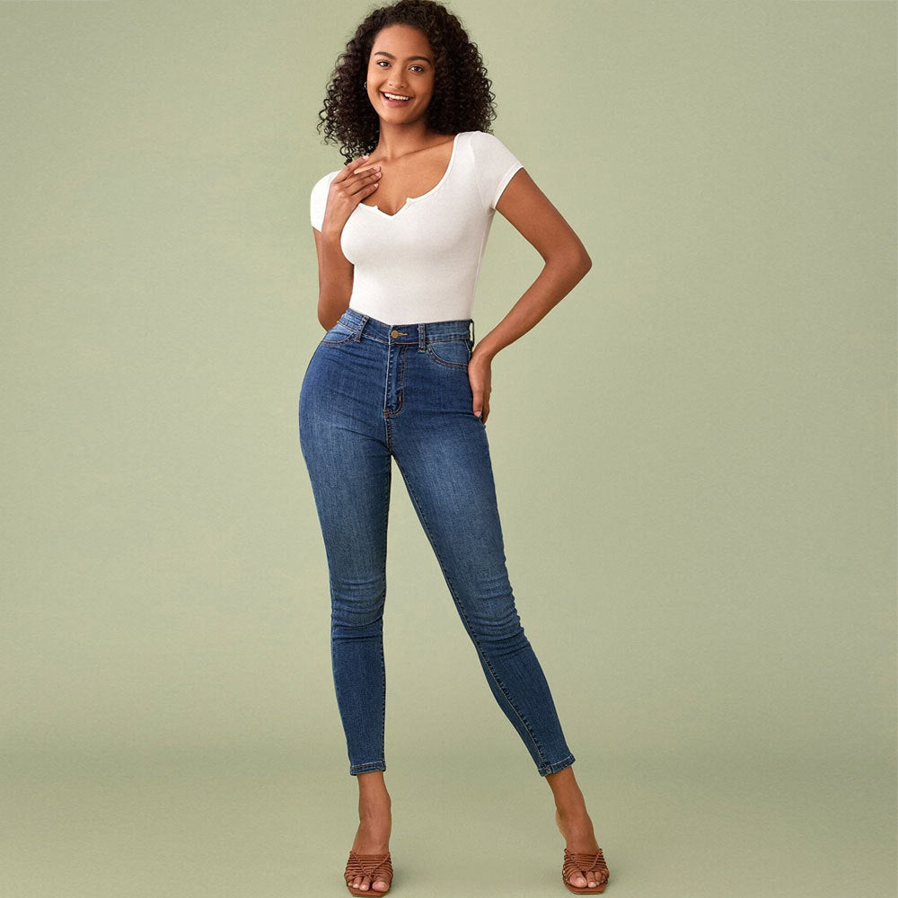 Dam Klänning Kortärmad V-ringad Elastisk Material 4