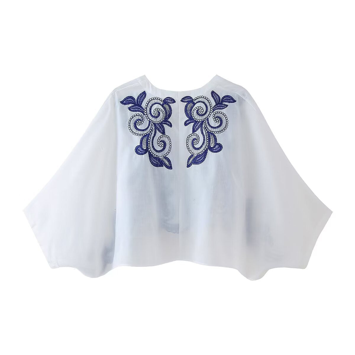 Kvinnors Set Batwing Ärmar Broderad Färgblock Polyester-3