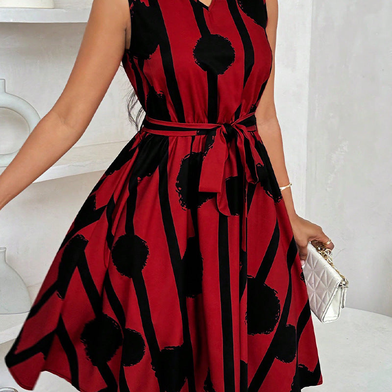 Kvinna A-Line Klänning Ärmlös Bältad Midi Polyester-5