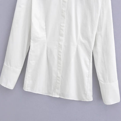 Dam Blus Modern Snitt Bomull med Klassisk Krage 5