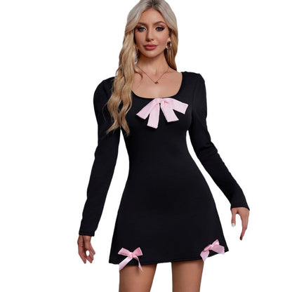 Kvinnors Miniklänning Långärmad Slingdesign i Mjukt Stretchigt Tyg – Figurflatterande Snitt för Eleganta Tillfällen 6