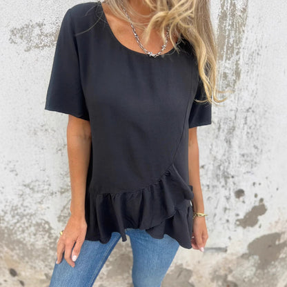 Kvinnors T-shirt Färgblock Bomull-5