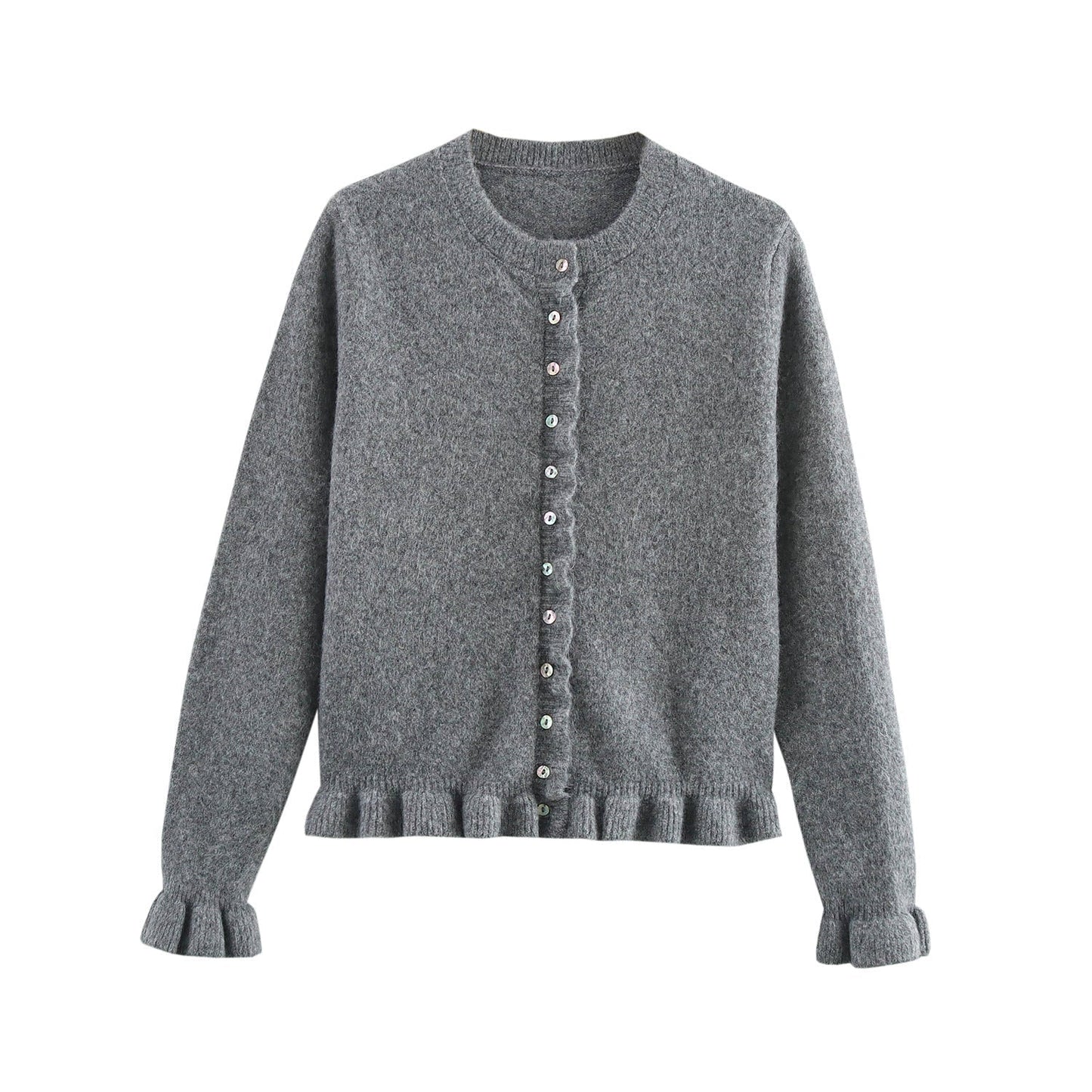 Lång Kofta Dam i Polyester med Rund Halsringning och Långa Ärmar – Ljusblå, Grå och Burgundisk Röd Design 3