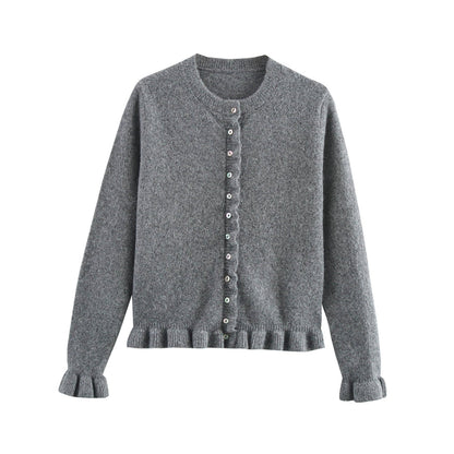 Lång Kofta Dam i Polyester med Rund Halsringning och Långa Ärmar – Ljusblå, Grå och Burgundisk Röd Design 3
