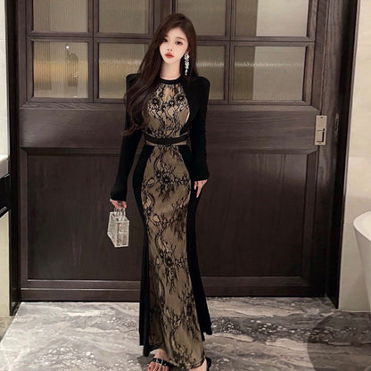 Dam Klänning Retro Tryck Långkjol Polyester-3