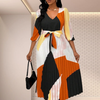 Maxiklänning Dam Geometrisk Mönster Långa Ärmar Polyester-5